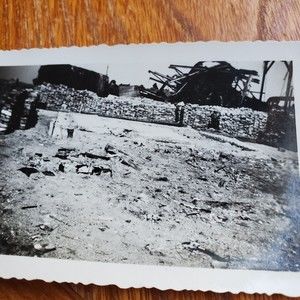 Vintage War Time Photo Sandbags Wreckage Devastation Destruction 3.5"x2.25" Dckl